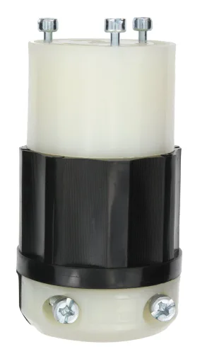 Vista 2 de Leviton 30 amperios, 250 voltios, NEMA L6-30R, 2P, 3W, conector de bloqueo, grado industrial, puesta a tierra, C2623, negro-blanco
