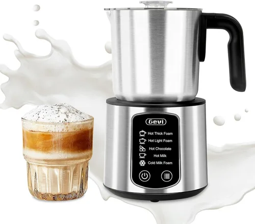 Gevi Espumador de leche, vaporizador de leche profesional de acero inoxidable 5 en 1, máquina de chocolate caliente fácil de limpiar, para espumador