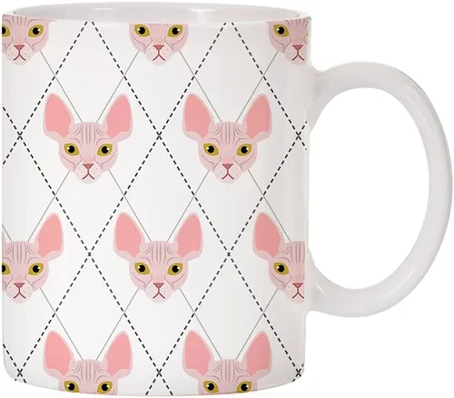 Vista 5 de Adorable taza de café de cerámica con diseño de raza de gato con diseño de rombos de 11 oz (Tuxedo)