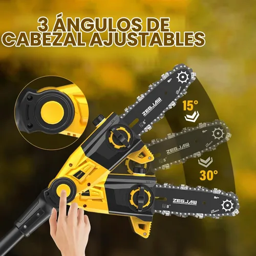 Vista 5 de ZEGJAW - Sierra de poste 2 en 1 de 8 pulgadas y recortadora de setos de 18 pulgadas con batería de 2 x 3.0 Ah Canario