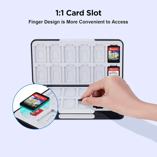 Vista 5 de JINGDU Switch Game Case for SwitchLiteOLED Model (2021) Games, the Game Cartridge Case Holder Can Store 48 Game Cards and 24 Micro SD Cards, Hard