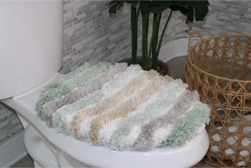 Vista 22 de Funda de microfibra suave para tapa de inodoro, lavable a máquina, 18 x 18 pulgadas, parte trasera de goma, se adapta a la mayoría de tapas