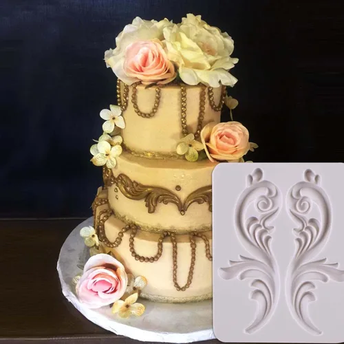 Vista 6 de Molde barroco para fondant, molde de silicona para decoración de pasteles de chocolate, para cumpleaños, boda, decoración de cupcakes, arcilla