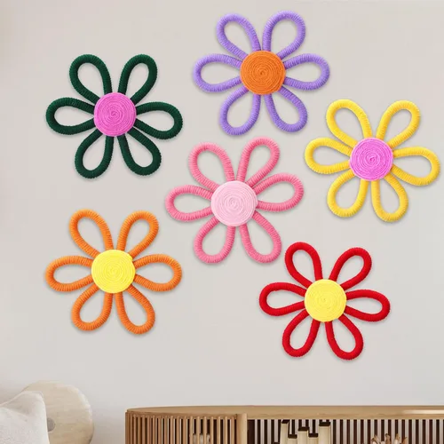 Vista 9 de Ripeng 6 piezas de decoración bohemia para cuarto de bebé, diseño de margaritas y margaritas, arte de pared de macramé tejido de 6 pulgadas