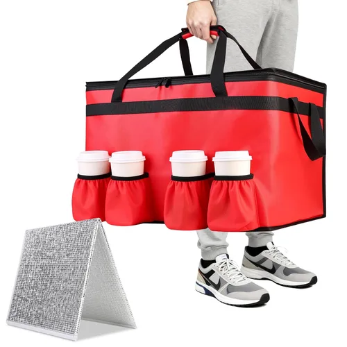 Vista 10 de CIVJET - Bolsa de entrega de alimentos con aislamiento con 4 portavasos, bolsas de comestibles aisladas extra grandes para mantener los alimentos