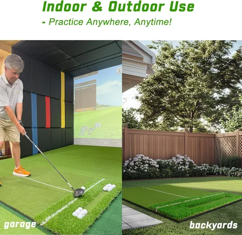 Vista 6 de Dual-Turf 45/50MM Tapete de Golpe de Golf, Bandeja de Bolas Integrada, Ayuda de Alineación, Tapete de Golf para Práctica al Aire Libre
