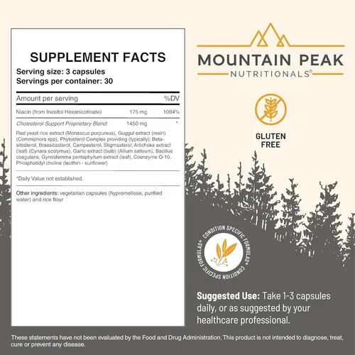 Vista 3 de Mountain Peak Nutritionals Suplemento de apoyo para el colesterol, con extracto de alcachofa, CoQ10 y arroz de levadura roja, fórmula a base