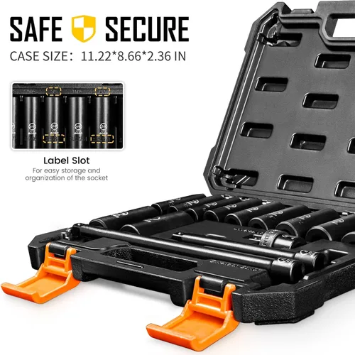 Vista 6 de BOEN Juego de llaves de impacto profundo de 3/8" de 14 piezas, 3/8" a 1" de cubo, 3/8" de guía universal de 6 puntos, barras de extensión de 6