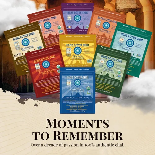 Vista 9 de Té Blue Lotus Chai - Té Chai Masala Tradicional Completamente Orgánico - Hace 17 Tazas - 14 g de Polvo de Té Chai Condimentado con Especias