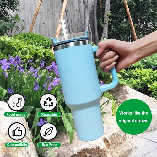 Vista 5 de Popote de repuesto compatible con vaso Stanley de 40 onzas y 30 onzas, paquete de 6 popotes reutilizables para vaso Stanley de 40 onzas con asa