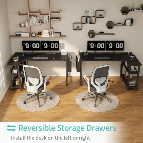 Vista 5 de Lufeiya - Escritorio en forma de L con tomas de corriente, estantes de 47 pulgadas, escritorio de esquina para oficina en casa o dormitorio
