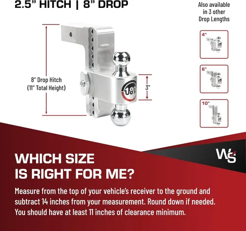 Vista 5 de Weigh Safe Soporte de bola de enganche de remolque ajustable, enganche de caída ajustable de 8 pulgadas para receptor de 2.5 pulgadas con juego de 4