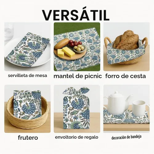 Vista 4 de Ridhi - Servilletas de tela con estampado de espárragos verdes, 18 x 18