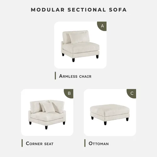 Vista 4 de Lexicon Sofá modular de 120 pulgadas, sofá modular de microfibra de gran tamaño de 4 plazas en forma de L, 6 almohadas decorativas y arreglo Beige