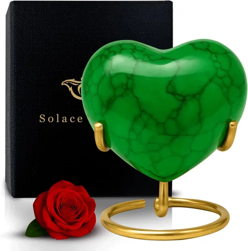 Vista 10 de Urnas pequeñas para recuerdo de cenizas humanas, urna de corazón, mini urnas con soporte y caja, una urna de cremación en forma de corazón amorosa