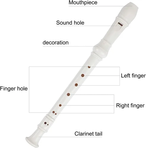 Vista 3 de Grabadora soprano Flauta descante 8 agujeros ABS clarinete estilo alemán flauta C clave con tabla de dedos instrucciones con barra de limpieza