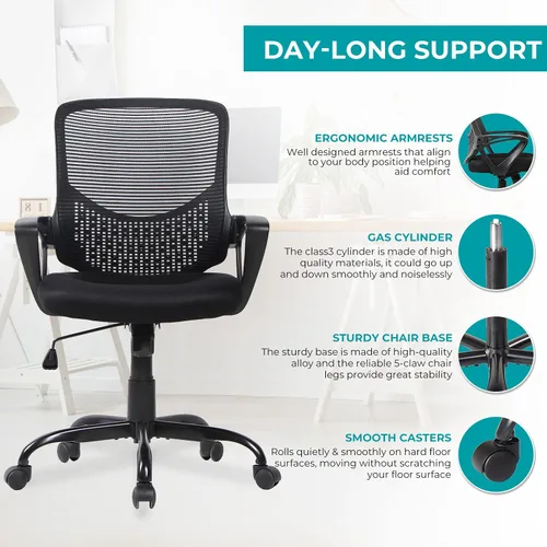 Vista 6 de Silla de oficina, silla ergonómica de escritorio para el hogar, silla de malla con respaldo medio, silla giratoria para computadora con soporte