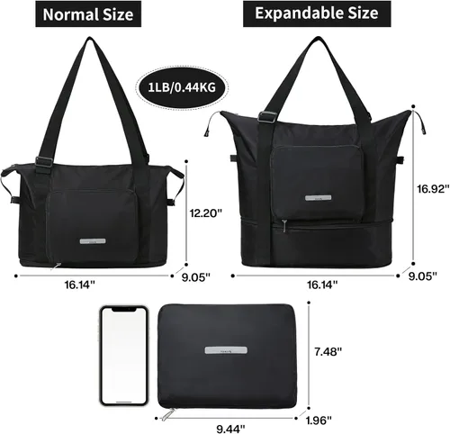 Vista 2 de Hanke Expandable Foldable Travel Duffel Bag Collapsible Carry On Bag with Luggage Strap for Airplanes, Water Resistant Weekender Overnight Bag Fits