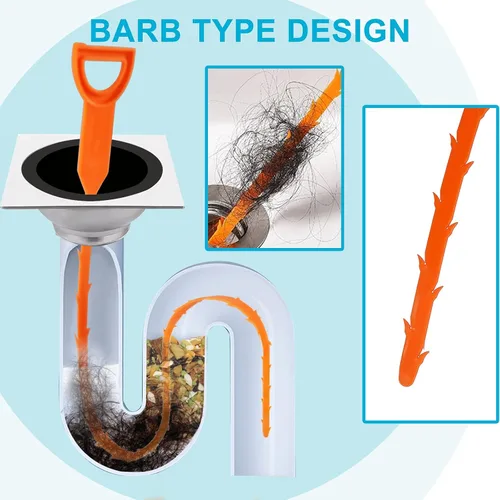 Vista 4 de Herramienta limpiadora de drenaje de cabello de 25 pulgadas, herramienta para eliminar obstrucciones, paquete de 6 herramientas de limpieza