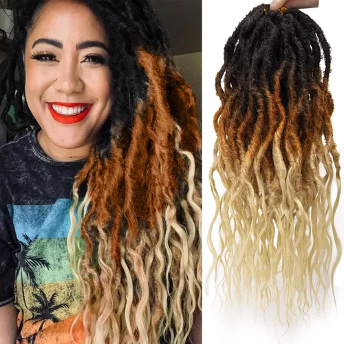 Vista 55 de 8 paquetes de rastas de cabello sintético de ganchillo de 18 pulgadas, rastas sintéticas boho con extremos rizados, cabello de ganchillo de rastas