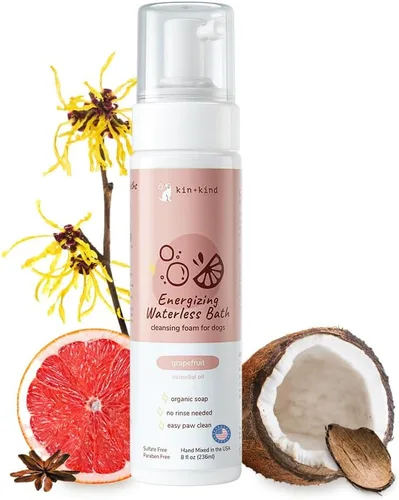 Vista 7 de kin+kind Champú seco sin agua para perros, sin enjuague, elimina la picazón y el olor, fórmula natural con hamamelis, aceite de coco, aceite