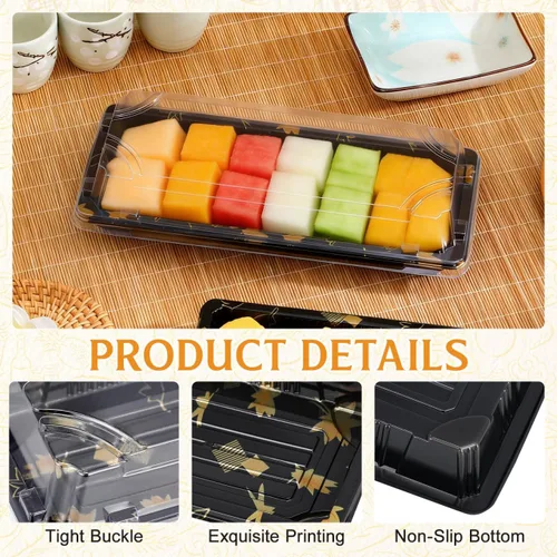 Vista 3 de 20 recipientes de sushi con tapa, bandeja de sushi desechable, pequeñas cajas de sushi para llevar, cajas rectangulares para llevar, caja