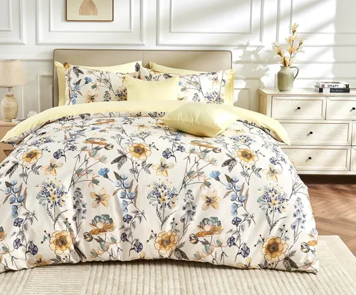 Vista 13 de SLEEPBELLA - Funda de edredón tamaño individual, 600 hilos de algodón, beige y gris azulado, con patrón de hojas lujoso impreso, funda de edredón