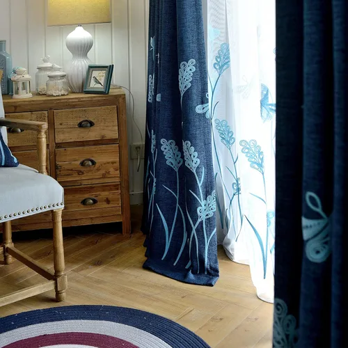 Vista 6 de Melodieux Cortinas texturizadas de lino con bordado de trigo para sala de estar, dormitorio, cortinas de ventana con patrón floral de granja