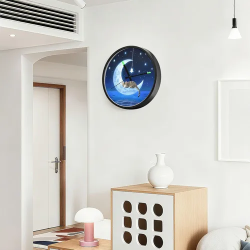 Vista 6 de Round Wall Clock Cat Wind Chimes 12 Inch Non-Ticking Silent Modern Decor Clock for Home Office