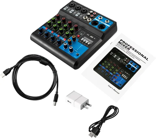 Vista 7 de Mini mezcladores de DJ de 5 canales, mezclador de audio en vivo, tablero de sonido con USB, interfaz de audio con 48 V Phantom Power Sonidos