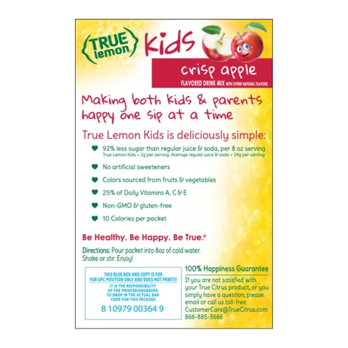 Vista 5 de True Lemon Kids Crisp Apple Mezcla de bebidas de manzana sin edulcorantes artificiales ni sabores, 10