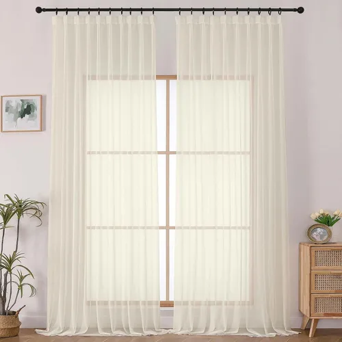 Vista 28 de OWENIE - Cortinas semitraslúcidas con plisado de pellizco blanco de 96 pulgadas de largo para dormitorio y sala de estar, cortinas modernas de aire