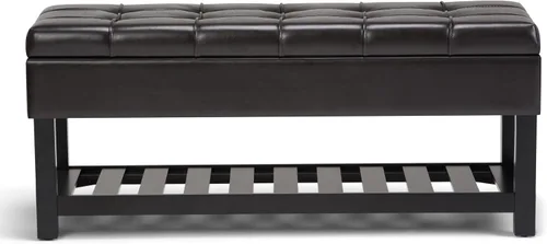 Vista 5 de SIMPLIHOME Saxon - Banco otomano rectangular de transición de 43 pulgadas de ancho en curtidores, piel sintética vegana marrón, para sala de estar