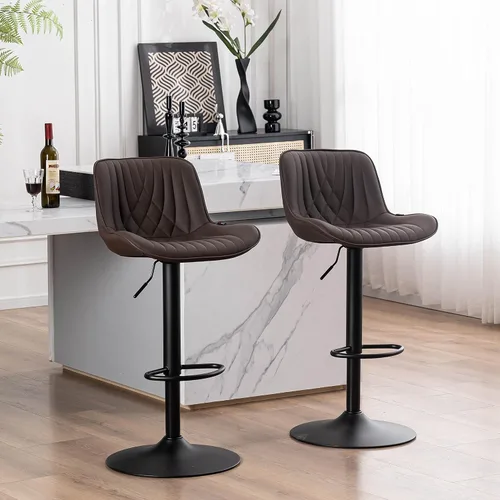 Vista 66 de YOUTASTE Juego de 2 taburetes de bar, taburetes de bar giratorios ajustables con respaldo, sillas de bar tapizadas de piel sintética gris con base
