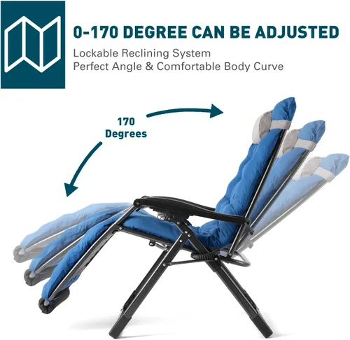 Vista 4 de ARTIST HAND - Silla Zero Gravity, sillas anti-gravedad extra grande XL para exteriores, tumbona de césped, sillón reclinable plegable ajustable