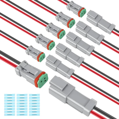 Vista 8 de Kit de 6 conectores Deutsch DT de 2 pines negro macho hembra arnés de cableado Deutsch Pigtail de 2 vías impermeable conector eléctrico automotriz