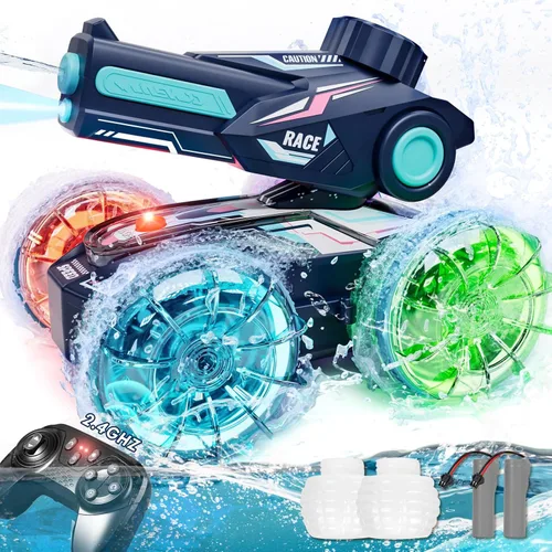 Lehoo Castle Auto de control remoto anfibio, autos RC 4WD para niños de 8 a 12 años con pistola de agua, barco de control remoto para niños,