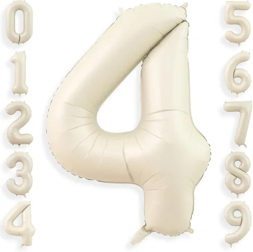 Vista 8 de Globos de 1 globo de color blanco crema de 40 pulgadas, globos grandes de número 1 de helio, globos grandes de aluminio de cumpleaños para niños