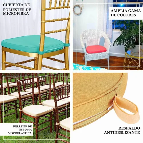 Vista 4 de Efavormart Cojín de 2" de espesor para silla Chiavari en negro, cojín de asiento de espuma con efecto memoria con lazos y funda extraíble