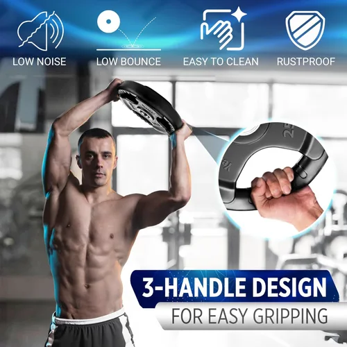 Vista 4 de Yes4All Rubber Coated Weight Plate, 2.5-45 Lb Cast Iron Weight for 2-Inch Barbell, 3-Handle Design for Easy Grip, Strength Training, Weightlifting &