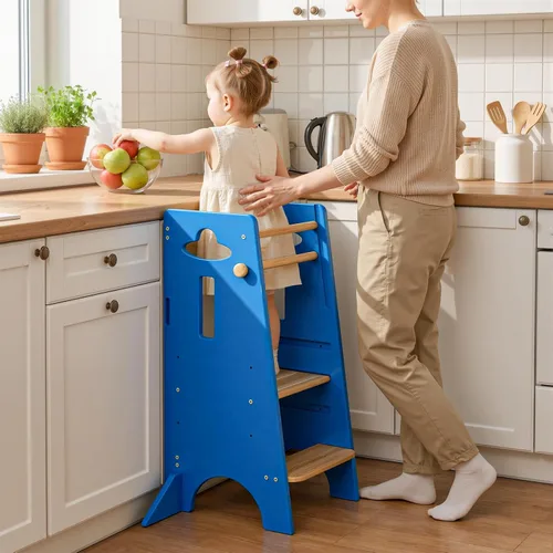 Vista 14 de COSYLAND - Taburete de pie para niños ajustables en altura - Taburete de cocina para niños súper estable con panel protector - Taburete de cocina