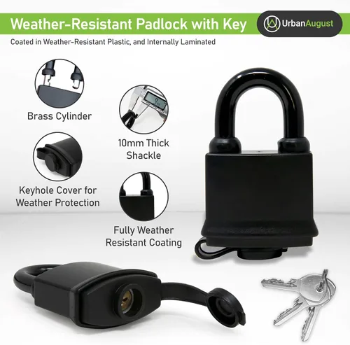 Vista 3 de Urban August Security Chain Hardened 8mm Thick with a Weather-Resistant Pad Lock - Stainless Steel Heavy Duty Chain Lock for Gate Bike Generator