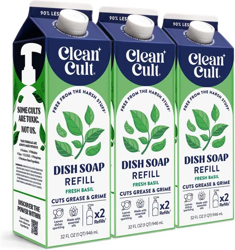Vista 11 de Cleancult Repuesto líquido de jabón para platos (32 onzas, 1 paquete), poder de limpieza a base de plantas, jabón para platos que corta la grasa