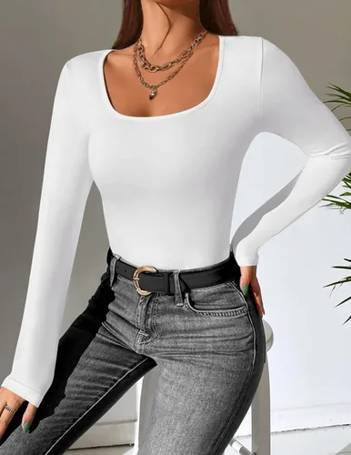 Vista 2 de Ekouaer Paquete de 2 camisetas térmicas de manga larga con cuello redondo para mujer, ajustadas, básicas, tallas XS-XXL