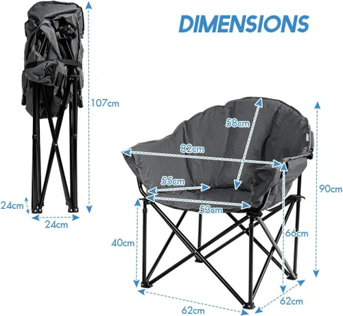 Vista 9 de S AFSTAR Silla de campamento de gran tamaño, silla acolchada con forma de luna redonda con soporte para tazas y bolsa de transporte, silla de ocio