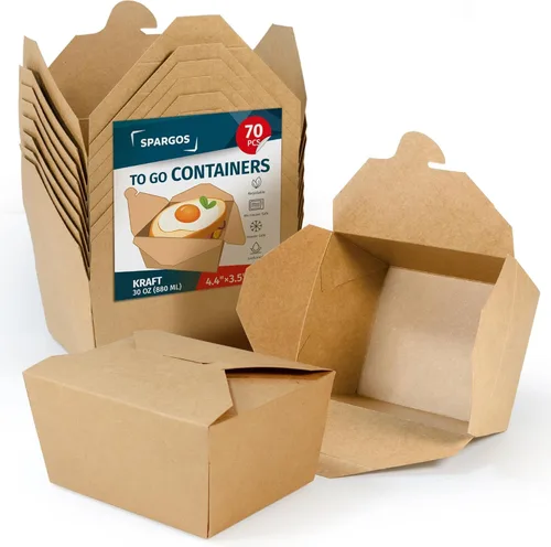 SPARGOS Recipientes chinos de almacenamiento para llevar (paquete de 70) de 30 onzas – Papel de cartón marrón Kraft Togo – Cajas para llevar –
