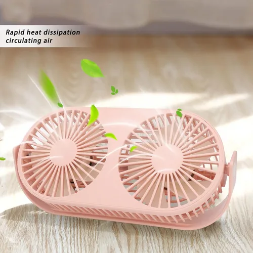Vista 2 de Ventilador de escritorio USB personal pequeño, ventilador USB de doble cabezal mejorado para el hogar, dormitorio, oficina, ventilador pequeño
