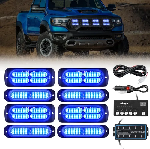Vista 32 de Nilight - Juego de 8 luces estroboscópicas LED de 12 luces de 12V/24V - Luces de emergencia para montaje en superficie, ultradelgadas, con función