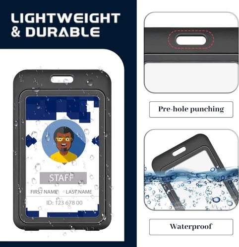 Vista 6 de Paquete de 3 portatarjetas de identificación con ventanas de doble cara, de plástico duro, vertical, para tarjetas de identificación, protector