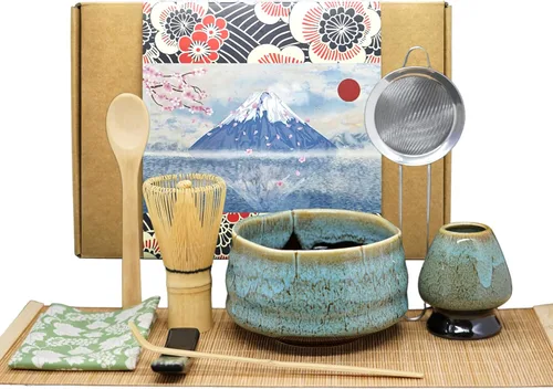Annie & Mia Design Juego de batidor de matcha (9 piezas), el juego de té matcha japonés incluye cuenco de matcha de cerámica, batidor de matcha de